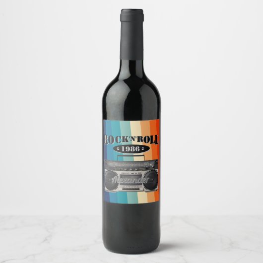 Retro klassiek, boetscapsule, rockmuziek,  wijn etiket (Voorkant)