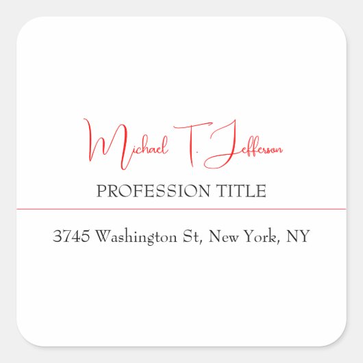 Retro Klassiek Elegant Eenvoudig Rood Wit Vierkante Sticker (Voorkant)