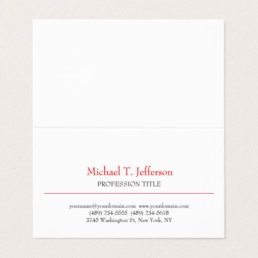 Retro Klassiek Elegant Eenvoudig Rood Wit Visitekaartje (Buitenkant ongevouwen)