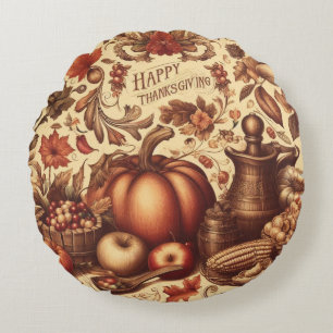 Retro/klassiek Prettig Thanksgiving Rond Kussen