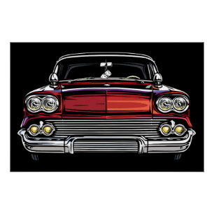 Retro Klassieke Auto Voorkant Dobbelsteen Pop Art Perfect Poster