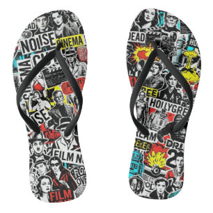 Retro Klassieke Bioscoopstickers Collage - Vintage Teenslippers