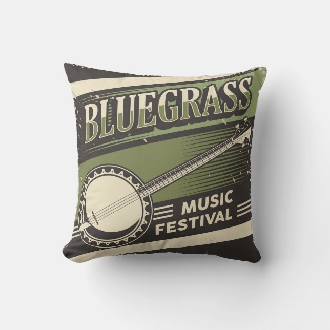 Retro  Klassieke Blue Grass Muziek Kussen (Voorkant)