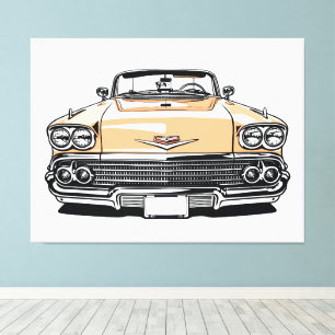 Retro Klassieke Cabriolet Voorkant Pop Art Canvas Afdruk