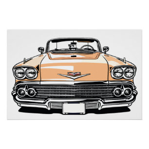 Retro Klassieke Cabriolet Voorkant Pop Art Perfect Poster