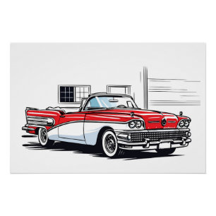 Retro Klassieke Cabriolet Zijde Pop Art Perfect Poster