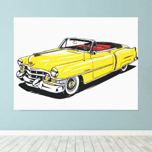 Retro Klassieke Cabriolet Zijde PopArt Canvas Afdruk