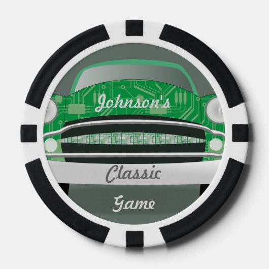 Retro Klassieke Groene Gepersonaliseerde Auto Poker Chips (Voorkant)