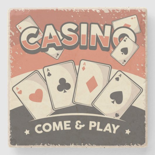 Retro  klassieke Grunge Poker-kaarten Stenen Onderzetter (Voorkant)