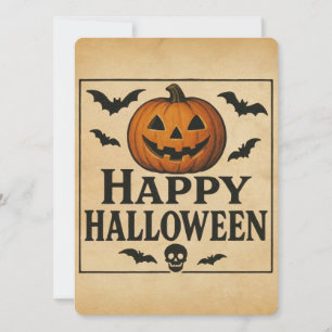 Retro/klassieke Happy Halloween jack-o-lantern Kaart