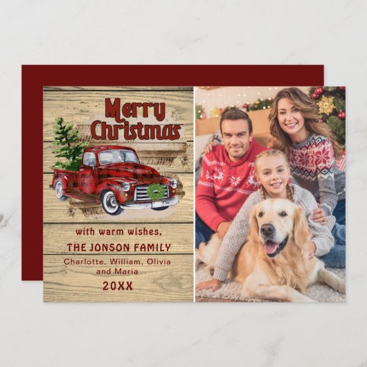 Retro Klassieke kerstakelwagen PHOTO-groet Feestdagenkaart (Voorkant / Achterkant)