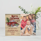 Retro Klassieke kerstakelwagen PHOTO-groet Feestdagenkaart (Staand voorkant)
