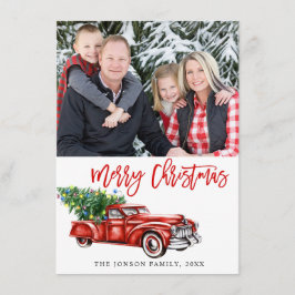 Retro Klassieke kerstakelwagen PHOTO-groet Feestdagenkaart