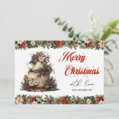  retro klassieke kersttaart feestdagenkaart (Staand voorkant)