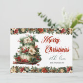 retro klassieke kersttaart feestdagenkaart (Staand voorkant)