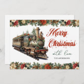retro klassieke kersttrein feestdagenkaart (Voorkant / Achterkant)