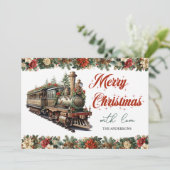  retro klassieke kersttrein feestdagenkaart (Staand voorkant)