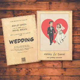  retro klassieke moderne paar komische bruiloft kaart