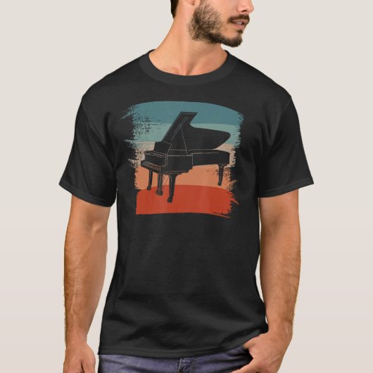 Retro  Klassieke Pianist Piano Instrument T-shirt (Voorkant)