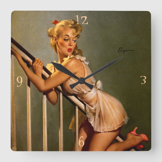  Retro Klassieke pop-up meisje Vierkante Klok (Voorkant)