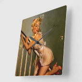  Retro Klassieke pop-up meisje Vierkante Klok (Hoek)