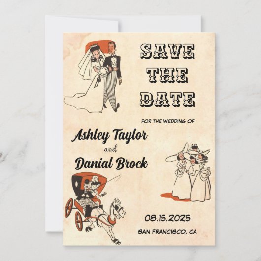 retro klassieke strip Wedding Save the Date Kaart (Voorkant)