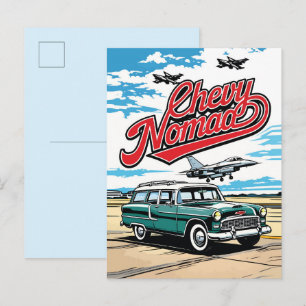 Retro Klassieke Wagon Sky Pop Art Illustratie Prin Briefkaart