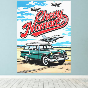 Retro Klassieke Wagon Sky Pop Art Illustratie Prin Canvas Afdruk