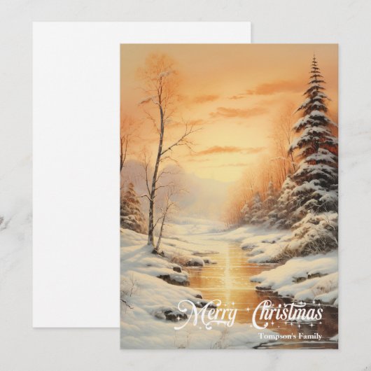 Retro  klassieker gezellige winterberg zonsopgang feestdagenkaart (Voorkant / Achterkant)
