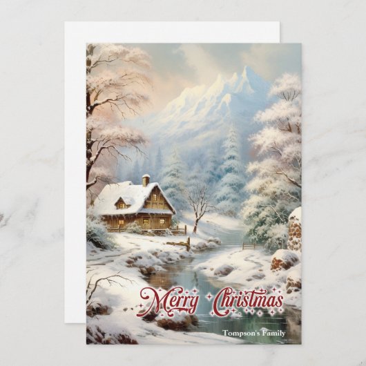 Retro  klassieker gezellige winterbergscène feestdagenkaart (Voorkant / Achterkant)