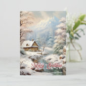 Retro  klassieker gezellige winterbergscène feestdagenkaart (Staand voorkant)