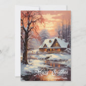 Retro  klassieker gezellige winternachtscène feestdagenkaart (Voorkant)