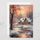 Retro  klassieker gezellige winternachtscène feestdagenkaart (Voorkant / Achterkant)