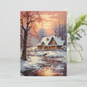 Retro  klassieker gezellige winternachtscène feestdagenkaart (Staand voorkant)