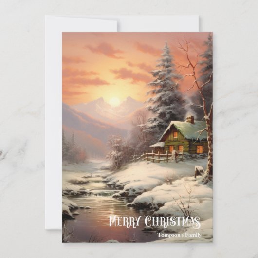 Retro  klassieker gezellige winternachtscène feestdagenkaart (Voorkant)