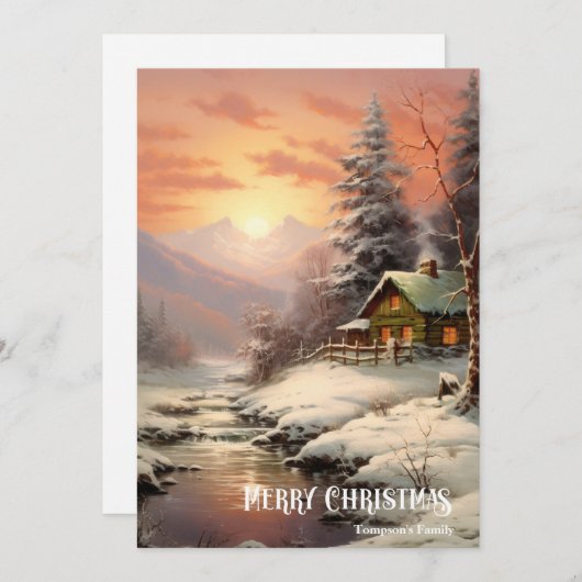 Retro  klassieker gezellige winternachtscène feestdagenkaart (Voorkant / Achterkant)