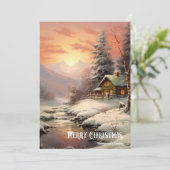 Retro  klassieker gezellige winternachtscène feestdagenkaart (Staand voorkant)