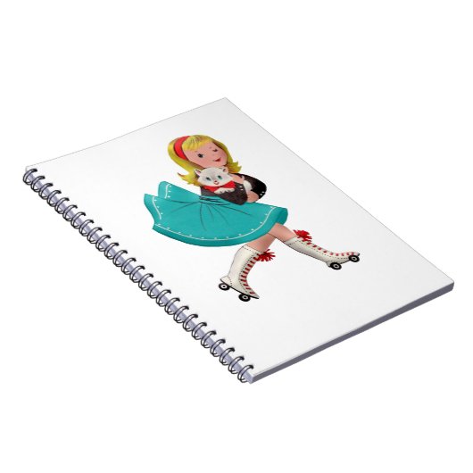 Retro klein meisje op schaatsen notitieboek (Rechterzijde)