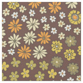 Retro Kleine Bloemen Oranje Geel Bruin Patroon Stof (Close Up)