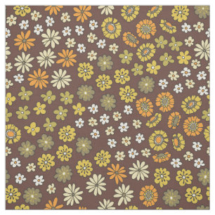 Retro Kleine Bloemen Oranje Geel Bruin Patroon Stof
