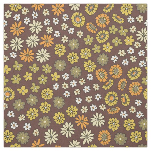 Retro Kleine Bloemen Oranje Geel Bruin Patroon Stof (Swatch)