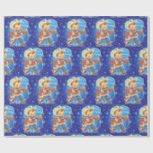 Retro kleine cowboy met touw Vrolijk Kerstfeest Cadeaupapier (Vlak)