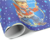 Retro kleine cowboy met touw Vrolijk Kerstfeest Cadeaupapier (Rol Hoek)