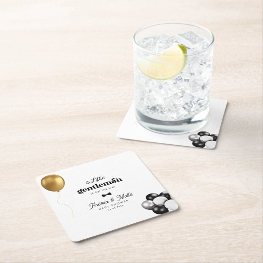 Retro Kleine Gentleman Balloons Jongen Baby shower Kartonnen Onderzetters (Insitu)