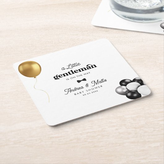 Retro Kleine Gentleman Balloons Jongen Baby shower Kartonnen Onderzetters (Schuin)