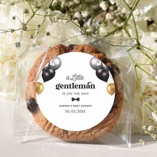 Retro Kleine Gentleman Zwart Wit Jongen Baby showe Ronde Sticker