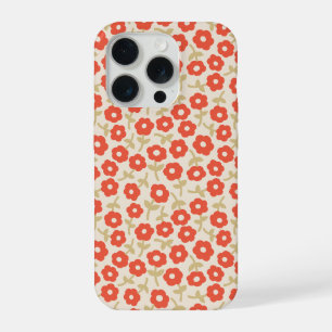 Retro kleine rode ditsy bloemmotief iPhone 15 pro case