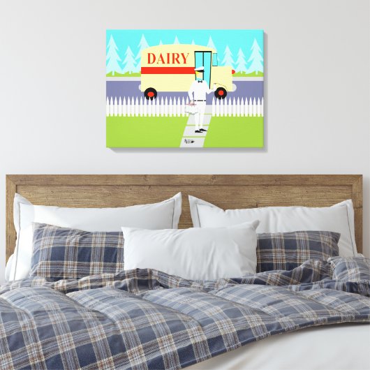 Retro kleine stad melkman uitgerekte canvas print (Insitu (Slaapkamer))