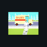 Retro kleine stad melkman uitgerekte canvas print<br><div class="desc">Als je dorst hebt naar een modern design uit de middelste eeuw, dan is deze Retro Small Town Milkman Stretched Canvas Print iets voor jou! In de stijl van de jaren zestig, minimalistische kunst ontwerp beschikt over een toegewijde, melkboer die zijn ochtendrondes maakt. Het blonde man draagt een melkwitte broek,...</div>