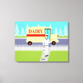 Retro kleine stad melkman uitgerekte canvas print